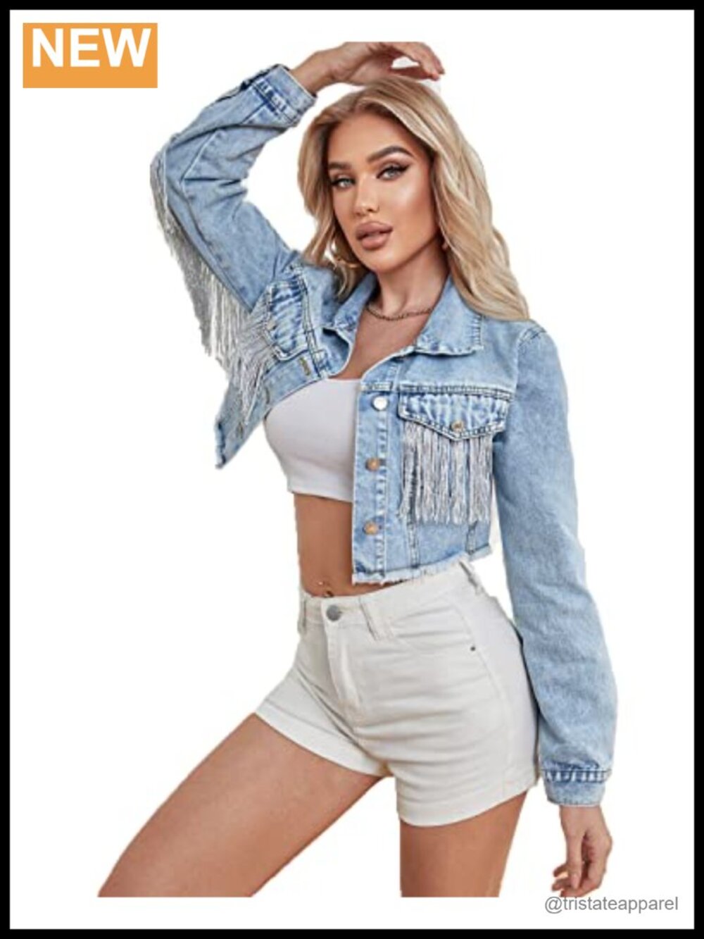 Cropped Denim Jacket Fringe Tassel Casual Jean Coat Country Concert